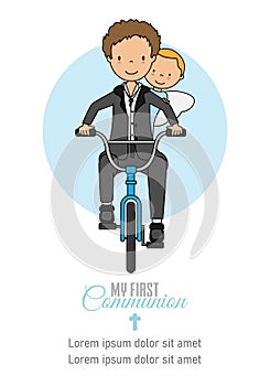 My first communion card. Boy and angel on bicycle