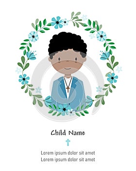 My first communion card. Boy inside flower frame