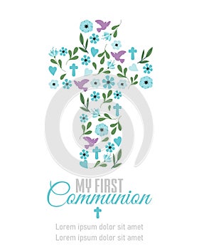 My first communion card. Floral crucifix.