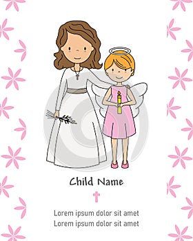 My first communion card. Girl and angel.