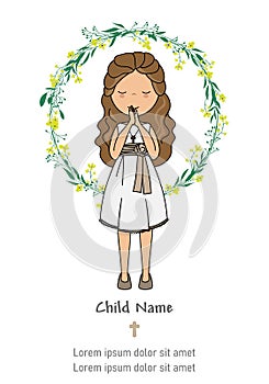 My first communion card. Girl praying.