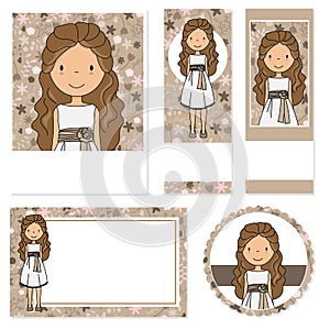 My first communion girl. Cards of different formats. photo