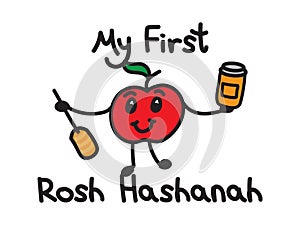 MY FIRST ROSH HASHANAH design with cute apple and honey illustration