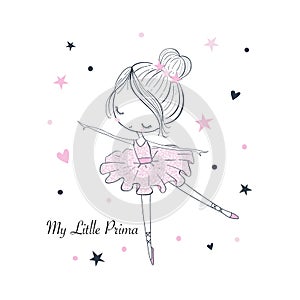 My little Prima Ballerina. Simple linear vector graphic isolated illustration