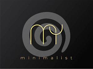 MY Minimalist Logo with Interlocking Shapes on Solid Black Background