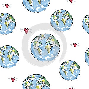 My mother Earth. Vector illustration on the topic of the ecology of isolation on a white background. Seamless pattern for design