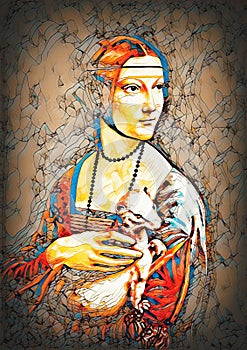 My own reproduction of painting Lady with an Ermine by Leonardo da Vinci. Graphic effect