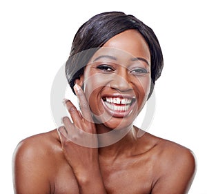 My skin feels incredible. Studio portrait of a young woman with beautiful skin.