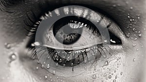 My Tears Ricochet: A Meticulous Photorealistic Still Life Of An Eye With Drops Of Water