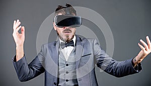 In my virtual world. virtual reality goggles. Modern business. Digital future and innovation. use future technology