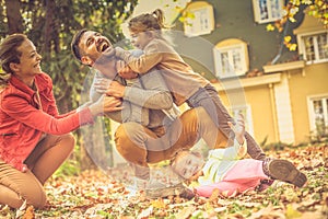 This is my way for happy life. Family together, laughing and playing. Autumn season.
