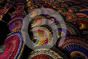 Myanma ancient umbrella It is a colorful umbrella. strung with colorful threads of Mandalay, Myanmar