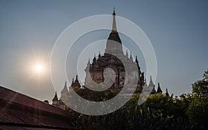 Myanmar Bagan historical site Annanda on sunset. Burma Asia. Buddha pagoda photo