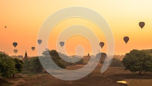 Myanmar Bagan historical site on sunrise. Burma Asia. Buddha pagoda