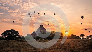 Myanmar Bagan historical site on sunrise. Burma Asia. Buddha pagoda