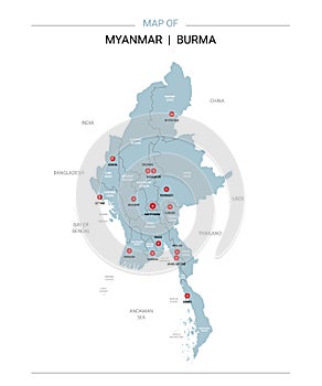 Myanmar Burma map vector with red pin