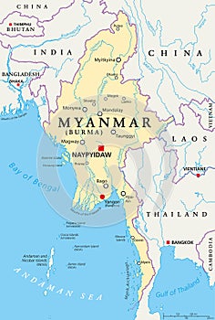Myanmar Burma Political Map photo