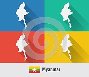 Myanmar Burma world map in flat style with 4 colors.