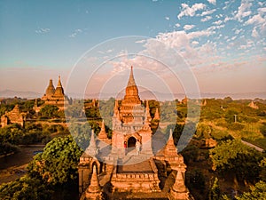 Myanmar, couple sunrise Bagan, men woman sunset Bagan .old city of Bagan Myanmar, Pagan Burma Asia old ruins Pagodas and