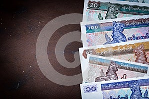 Myanmar currency, Kyat, Banknotes of various denominations, Place for text