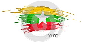 Myanmar flag. Brush strokes, grunge. Stripes colors of the myanmar flag on a white background. Vector design national poster,