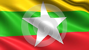 Myanmar flag, with waving fabric texture