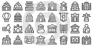 Myanmar icons set outline vector. Burma yangon photo