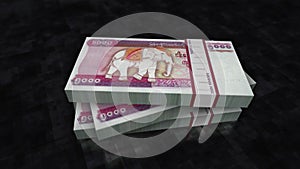 Myanmar Kyat money banknote pile packs animation