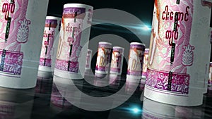 Myanmar Kyat money banknotes rolls seamless loop
