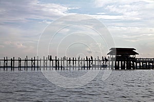 Myanmar lake landscape, U-Bein bridge in Amarapura