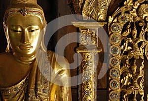 Myanmar, Salay: Statue in Salay monastery