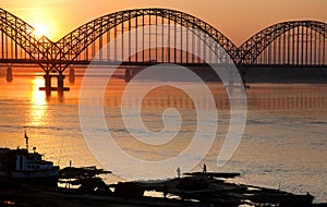 Myanmar. Sunset on the river Irawadi