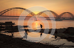 Myanmar. Sunset on the river Irawadi