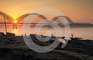 Myanmar. Sunset on the river Irawadi