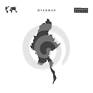 Myanmar Vector Map Isolated on White Background. High-Detailed Black Silhouette Map of Myanmar