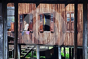 Myanmar woman at the window