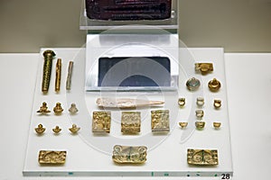 Gold objects on display of Mycenaen museum