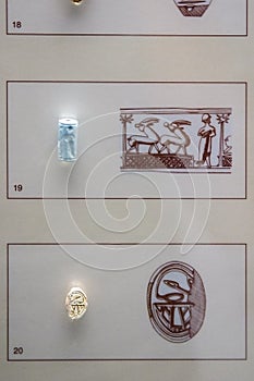 Stone seals on display of Mycenaen museum