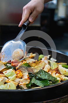 Myeongdong Dakgalbi Street specialising in local dish dakgalbi or spicy stir-fried chicken restaurants at Chuncheon , South Korea