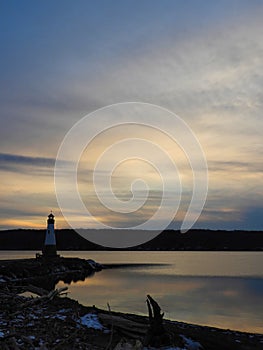 Myer`s Park Lansing NYS Winter Sunset Dusk lighthouse vertical