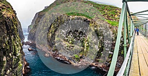 Mykines bridge between two islets in Faroe Islands