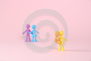 MYKOLAIV, UKRAINE - JANUARY 04, 2022: Colorful human figures on pink background. Surrogacy concept