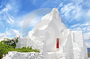 Mykonos Church white blue and red