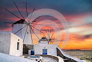 Mykonos, Greece. Beautiful Greek Islands with Kato Mili windmill, Cycladese