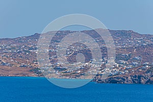 Mykonos island viewed from Delos, Greece
