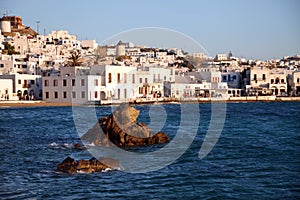 Mykonos seaside and traditional Greek bulidings