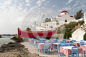 Mykonos taverna and church