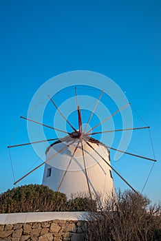 Mykonos windmill close up in summer time Greece