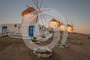 The Mykonos windmills are iconic feature of the Greek island of the Mykonos.