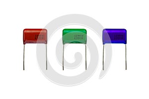 Mylar polyester capacitors with a brown and a green and a blue c